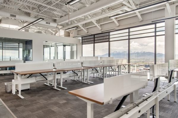 standing desks and workstations in Lendio commercial office