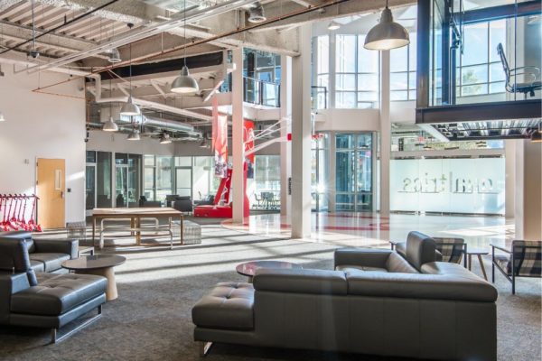 Large lobby and sitting area in Qualtrics commercial office