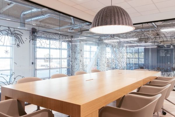 Commercial office conference room with glass walls