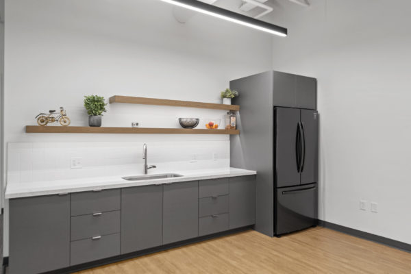 Kitchenette with open shelving | Utah Commercial Real Estate